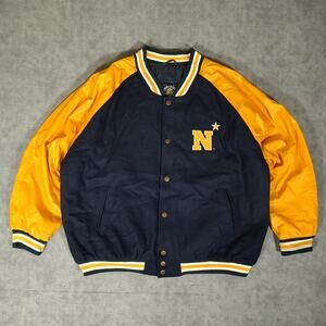 VTG Y2K Steve and Barry's Naval Academy wool faux leather varsity jacket M-XXL